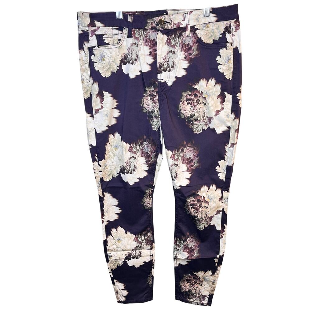 JEN7 by 7 for All Mankind Purple White Floral Sateen Skinny Pants Size 14 NWOT